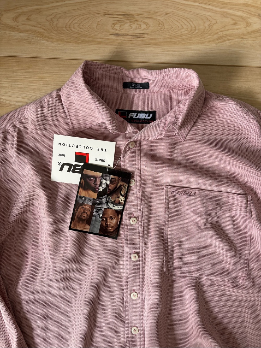 FUBU Vintage NWT Men's Pink Silk Textured Button-Down Shirt